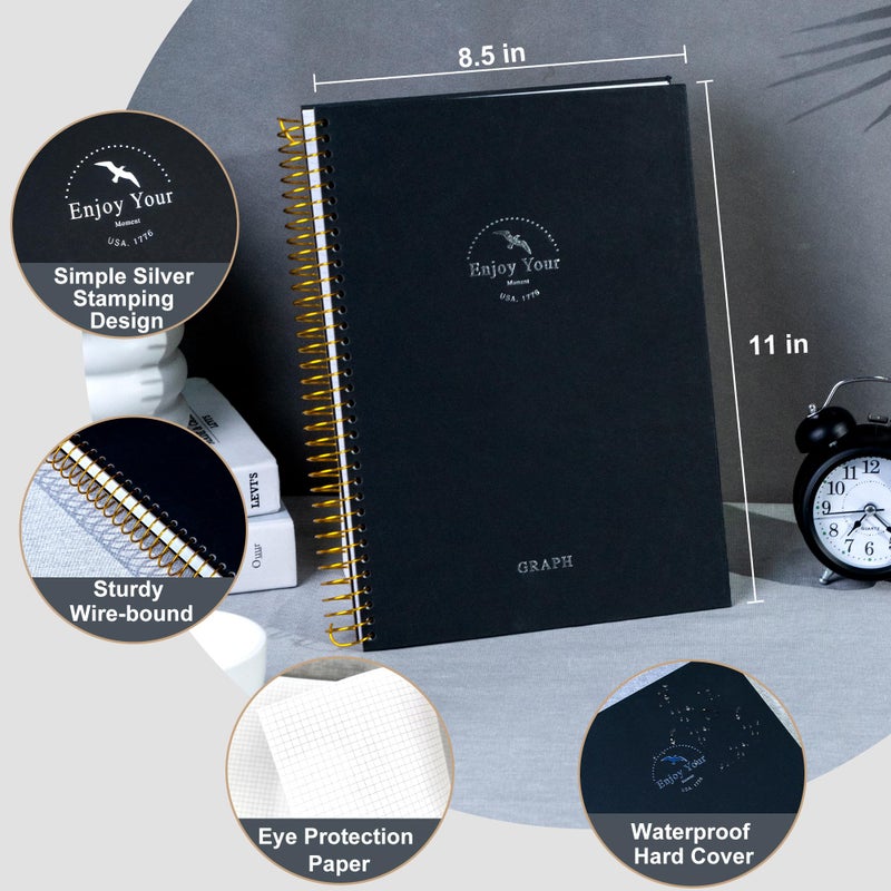 FLYING EAGLE 8.5 x 11 Large Graph Notebook Journal Spiral Graph Grid Notebook 210 Pages Hardcover Graph Notebook Engineering Paper Notebook Graphing Notebook for Men Women, Black - Image 3
